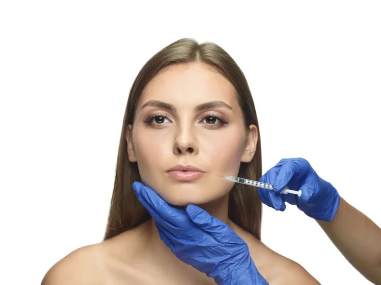 close up portrait young woman white studio wall filling surgery procedure lip augmentation 155003 35057
